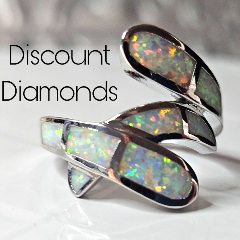 Clear White Fire Opal Cocktail Ring on Sterling Silver